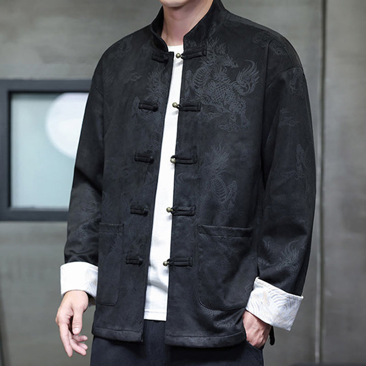 Buddha Stones、中国の旧正月、麒麟柄、カエルボタン、唐装、メンズジャケット、ポケット付きシャツ - image 15