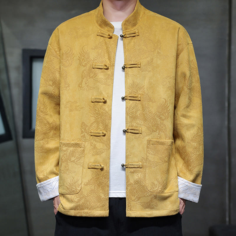 Buddha Stones、中国の旧正月、麒麟柄、カエルボタン、唐装、メンズジャケット、ポケット付きシャツ - image 0