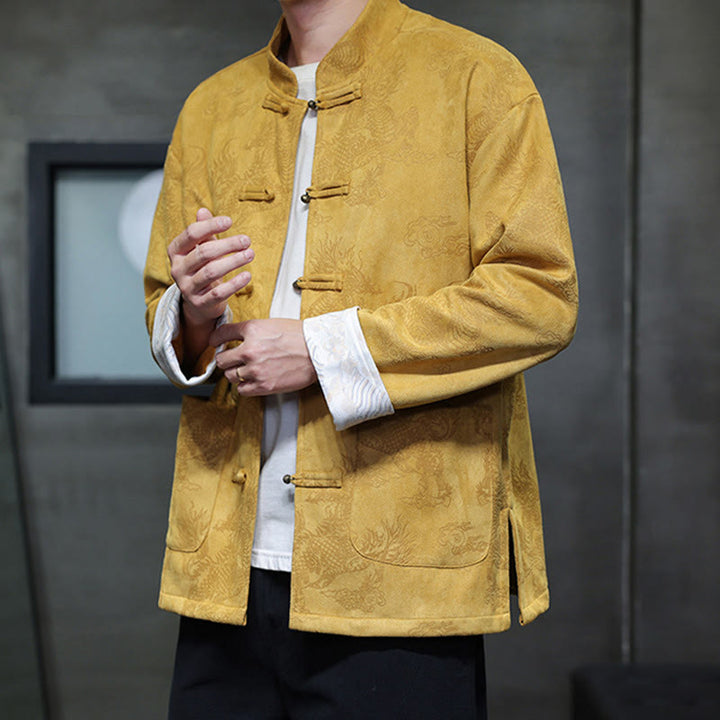 Buddha Stones、中国の旧正月、麒麟柄、カエルボタン、唐装、メンズジャケット、ポケット付きシャツ - image 7