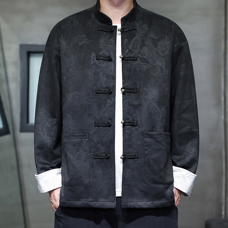 Buddha Stones、中国の旧正月、麒麟柄、カエルボタン、唐装、メンズジャケット、ポケット付きシャツ - image 14