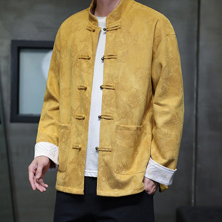 Buddha Stones、中国の旧正月、麒麟柄、カエルボタン、唐装、メンズジャケット、ポケット付きシャツ - image 6