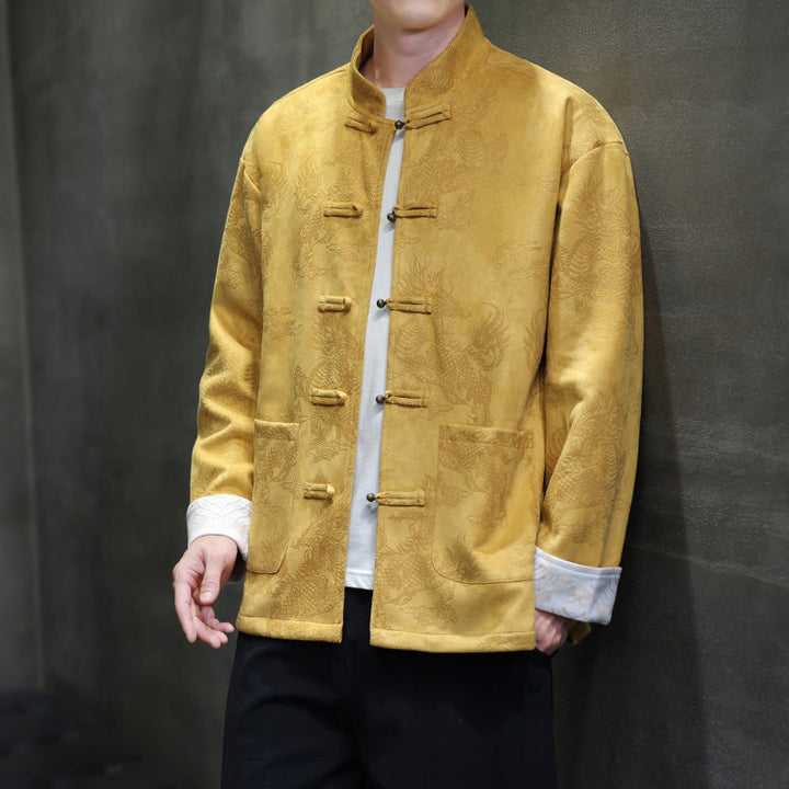 Buddha Stones、中国の旧正月、麒麟柄、カエルボタン、唐装、メンズジャケット、ポケット付きシャツ - image 8