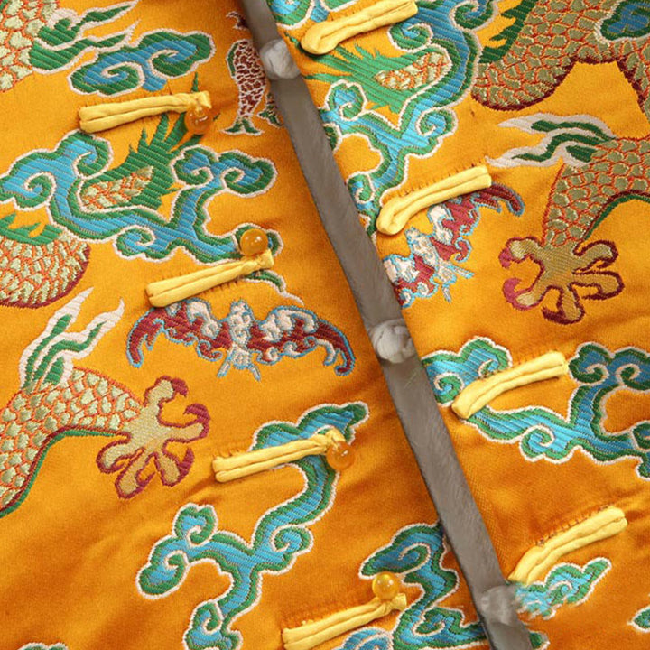 Buddha Stones、中国の旧正月、龍の刺繍、吉兆の雲、カエルボタンの唐装、メンズジャケット、シャツ