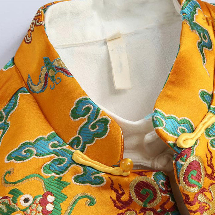 Buddha Stones、中国の旧正月、龍の刺繍、吉兆の雲、カエルボタンの唐装、メンズジャケット、シャツ