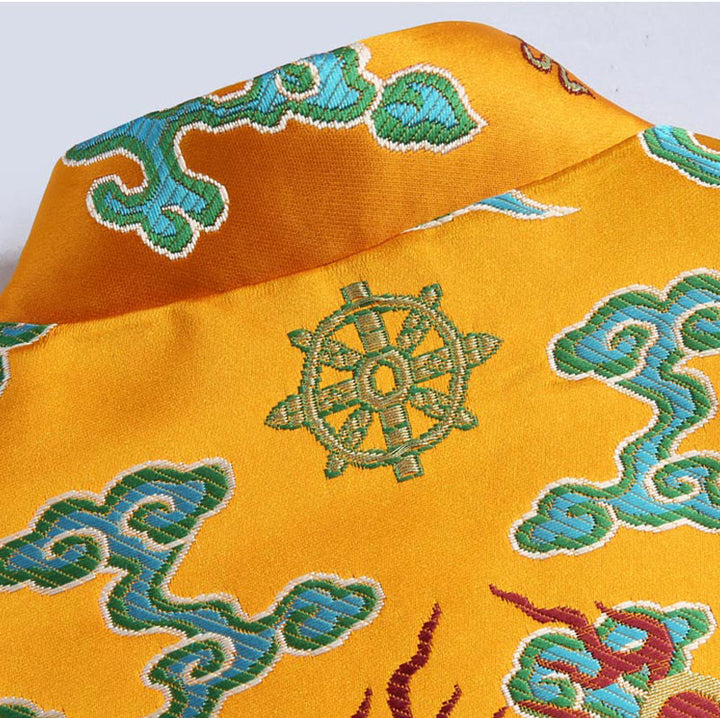 Buddha Stones、中国の旧正月、龍の刺繍、吉兆の雲、カエルボタンの唐装、メンズジャケット、シャツ