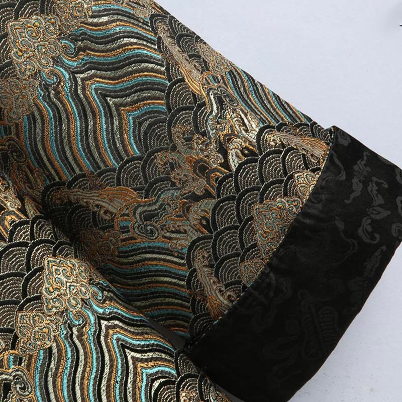 Buddha Stones中国新年 ジャカード ダマスク 海水柄 カエルボタン 唐装 メンズ ジャケット シャツ ポケット付き - image 12