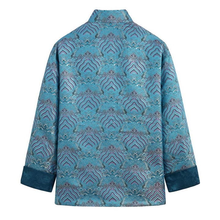 Buddha Stones中国新年 ジャカード ダマスク 海水柄 カエルボタン 唐装 メンズ ジャケット シャツ ポケット付き - image 5