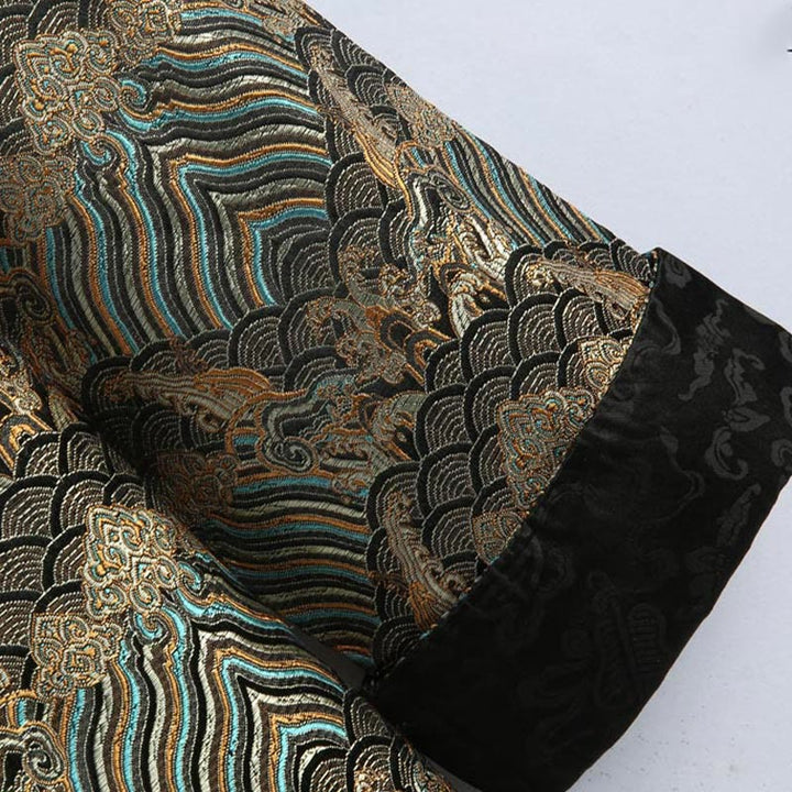 Buddha Stones中国新年 ジャカード ダマスク 海水柄 カエルボタン 唐装 メンズ ジャケット シャツ ポケット付き - image 12