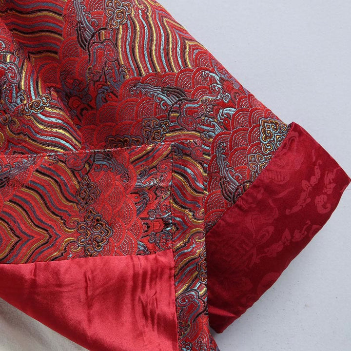 Buddha Stones中国新年 ジャカード ダマスク 海水柄 カエルボタン 唐装 メンズ ジャケット シャツ ポケット付き - image 3