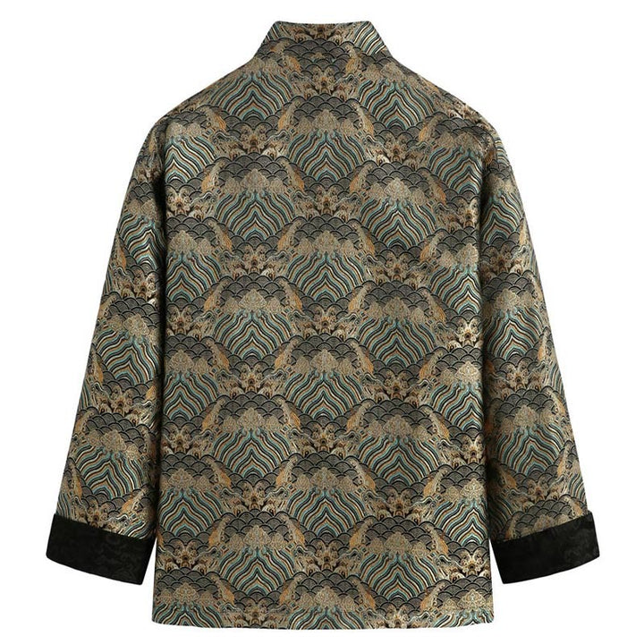Buddha Stones中国新年 ジャカード ダマスク 海水柄 カエルボタン 唐装 メンズ ジャケット シャツ ポケット付き - image 7