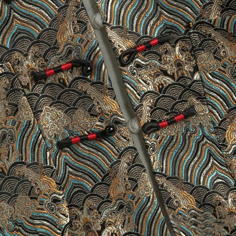 Buddha Stones中国新年 ジャカード ダマスク 海水柄 カエルボタン 唐装 メンズ ジャケット シャツ ポケット付き - image 10