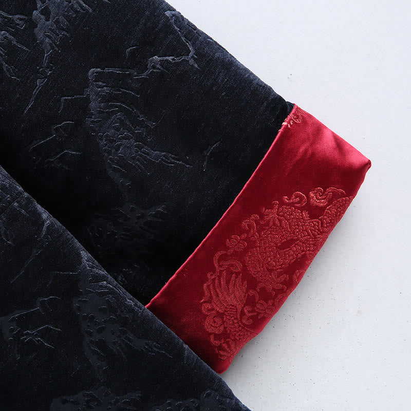 Buddha Stones、中国の旧正月風景プリント、手作りのカエルボタン唐装メンズジャケットシャツ、ポケット付き - image 13