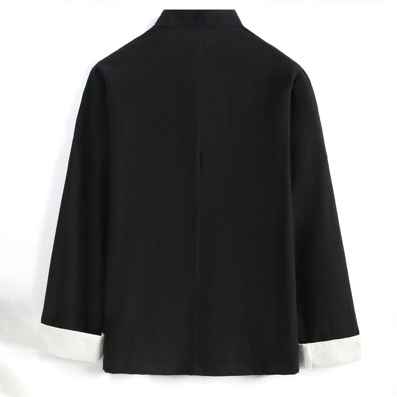 Buddha Stones中国の旧正月 鶴刺繍 唐装 漢服 長袖 トップス パンツ 衣類 コットンリネン メンズセット ポケット付き - image 2