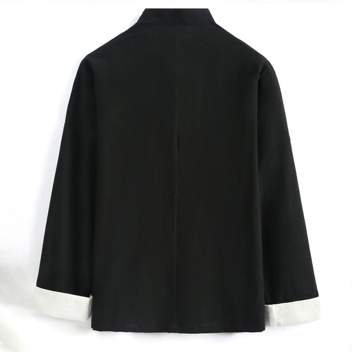 Buddha Stones中国の旧正月 鶴刺繍 唐装 漢服 長袖 トップス パンツ 衣類 コットンリネン メンズセット ポケット付き - image 2