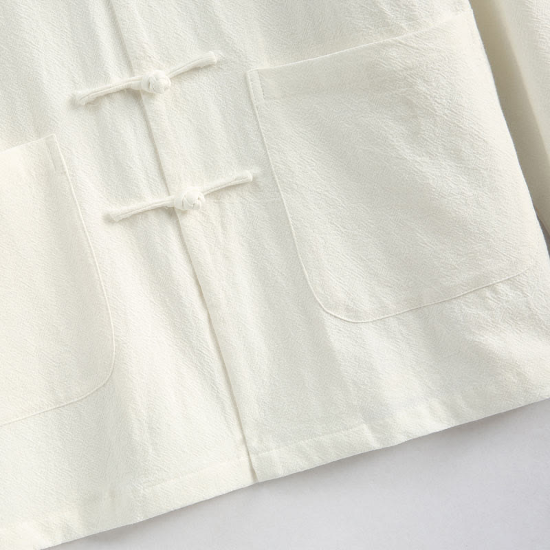 Buddha Stones中国の旧正月 鶴刺繍 唐装 漢服 長袖 トップス パンツ 衣類 コットンリネン メンズセット ポケット付き - image 10