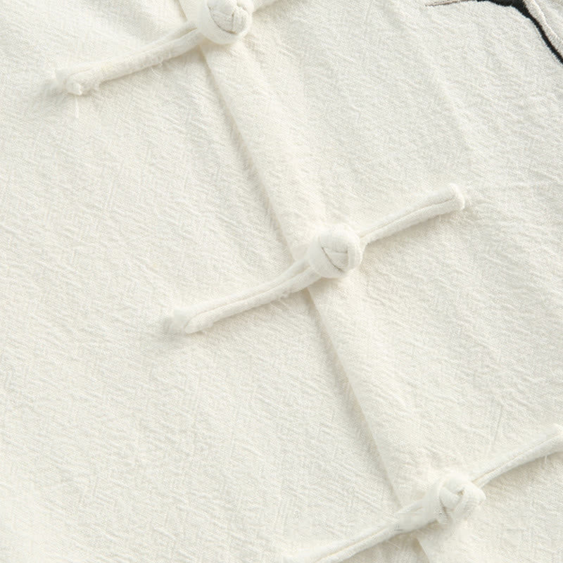 Buddha Stones中国の旧正月 鶴刺繍 唐装 漢服 長袖 トップス パンツ 衣類 コットンリネン メンズセット ポケット付き - image 9