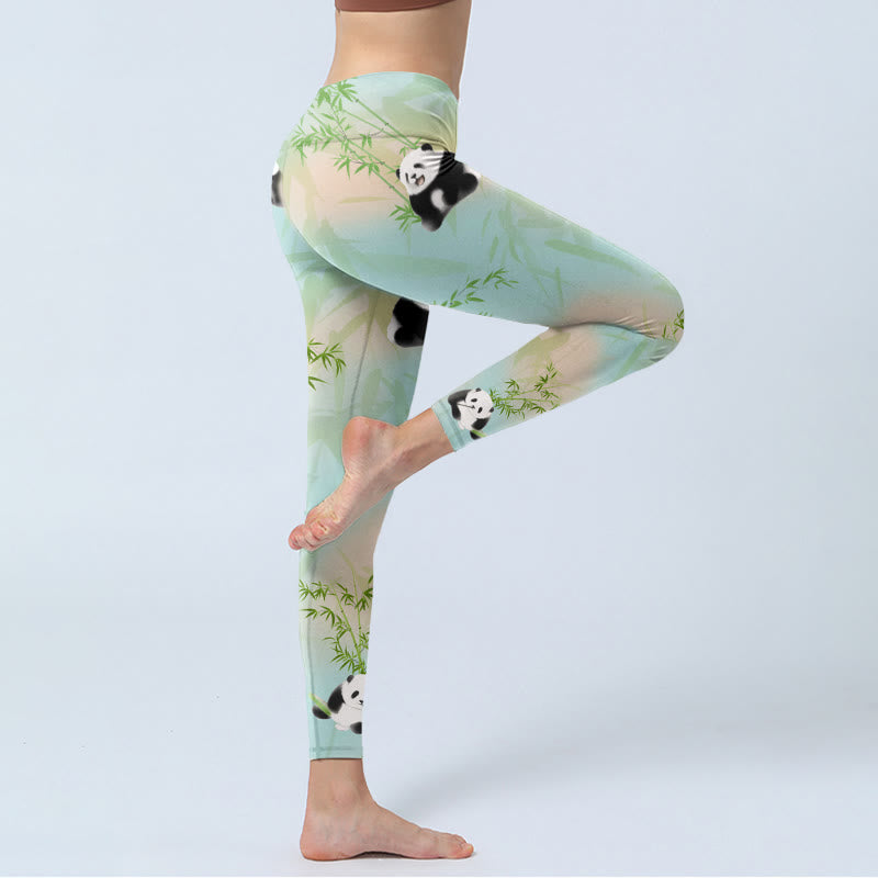 Buddha Stonesパンダ竹プリントジムレギンスレディースヨガパンツ - image 4
