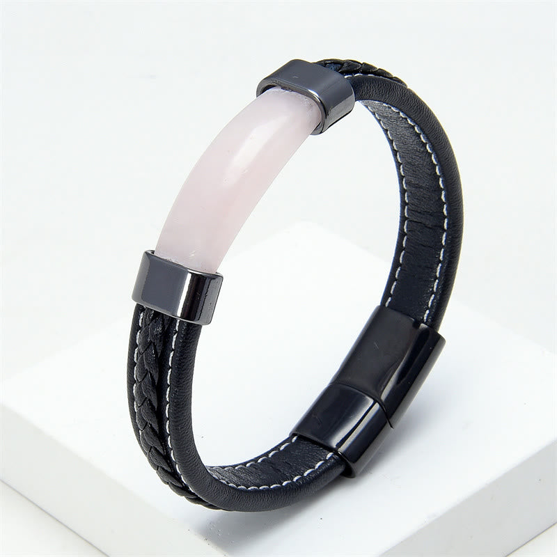 Buddha Stonesラズライト ラピスラズリ タイガーアイ ロードナイト ヘマタイト ブラックオニキス ストーンバランス レザーブレスレット - ローズクォーツ - 18～22cm - image 7