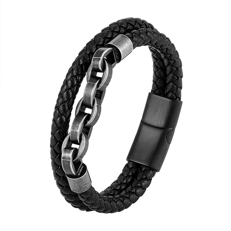 Buddha Stonesチェーンデザイン チタンスチール バランスレザー編みバックルブレスレット - image 5