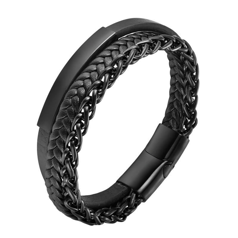 Buddha Stones多層チタン鋼 落ち着いたレザーバックルブレスレット