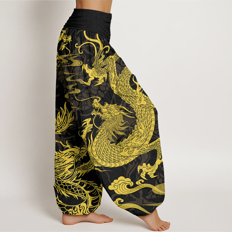 Buddha Stonesコットン龍吉兆雲レディース伸縮性ウエストハーレムパンツ - image 2
