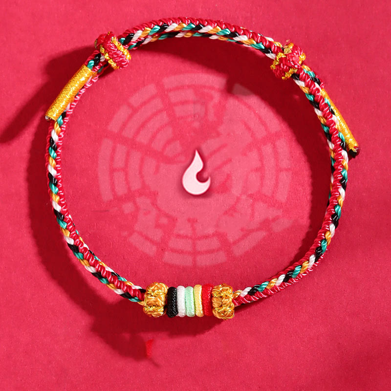Buddha Stones五行 カラフル紐 完全結び目 リーフノット 編み込み 幸運ブレスレット