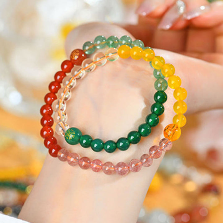 Buddha Stones ストロベリークォーツ 水晶 瑪瑙 開運 知恵 癒し パワーストーン ブレスレット