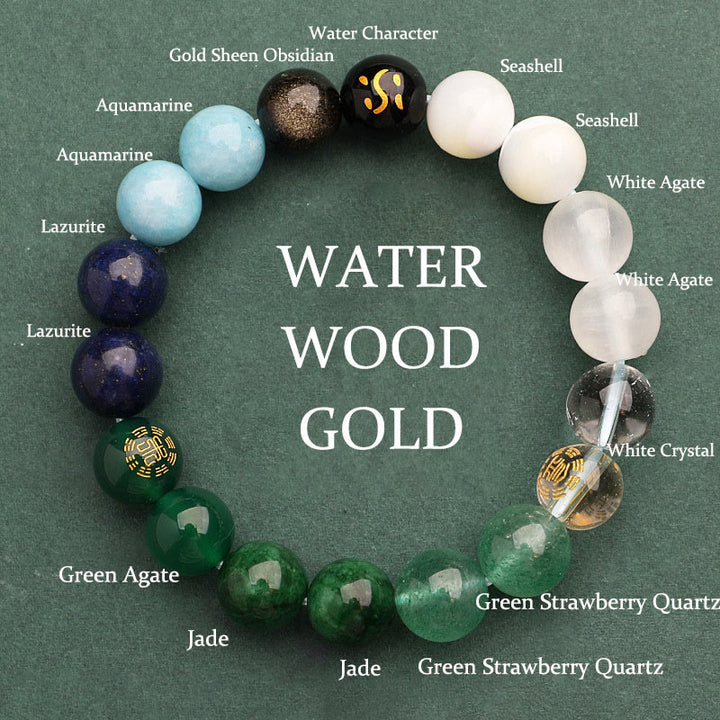 Buddha Stones 太陽石 瑪瑙 ブラックオニキス 知恵 守護 開運 パワーストーン ブレスレット - ウォーターウッドゴールド（手首周り：14～16cm） - 10mm - image 21