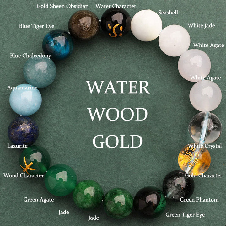 Buddha Stones 太陽石 瑪瑙 ブラックオニキス 知恵 守護 開運 パワーストーン ブレスレット - ウォーターウッドゴールド（手首周り：14～16cm） - 12mm - image 19