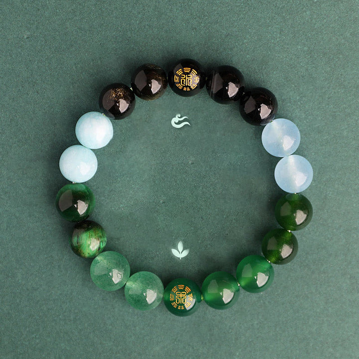 Buddha Stones ブラックオニキス グリーンカルセドニー アクアマリン 開運 知恵 癒し ブレスレット