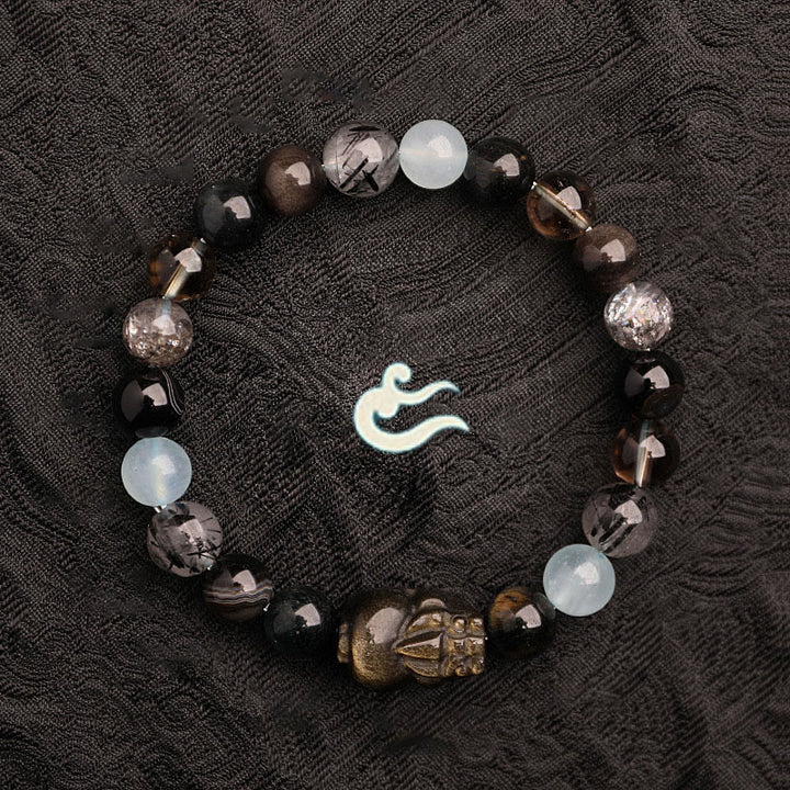 Buddha Stones ストロベリークォーツ モスアゲート グリーンファントム 幸運 癒し 恋愛運 ブレスレット