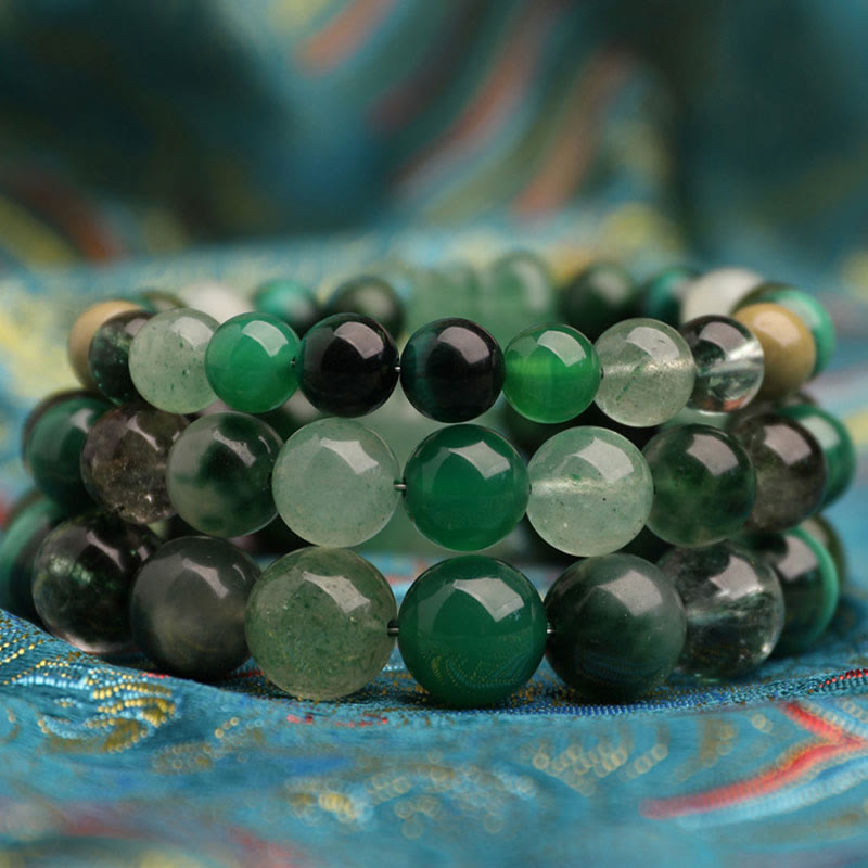 Buddha Stones ストロベリークォーツ モスアゲート グリーンファントム 幸運 癒し 恋愛運 ブレスレット