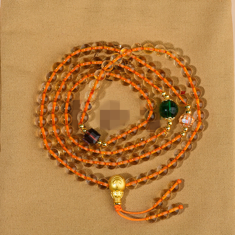 Buddha Stones 108個のMalaビーズ シトリン 幸福ブレスレット