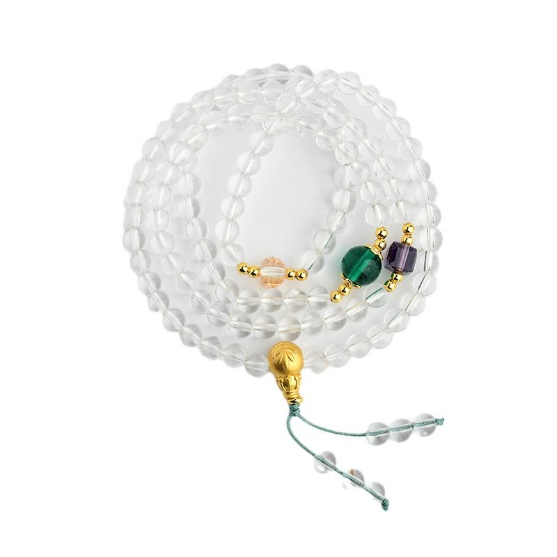 Buddha Stones108個入りMalaビーズ ホワイトクリスタル クラリティブレスレット