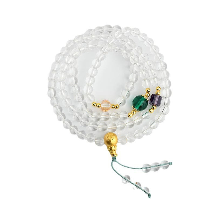 Buddha Stones108個入りMalaビーズ ホワイトクリスタル クラリティブレスレット