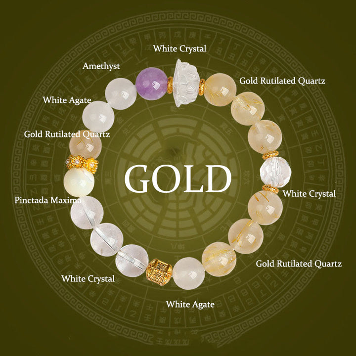 Buddha Stones グリーンファントム ルチルクォーツ グリーングレープ瑪瑙 マラカイト 開運 幸運 ブレスレット - ゴールド（手首周り：14～16cm） - image 10