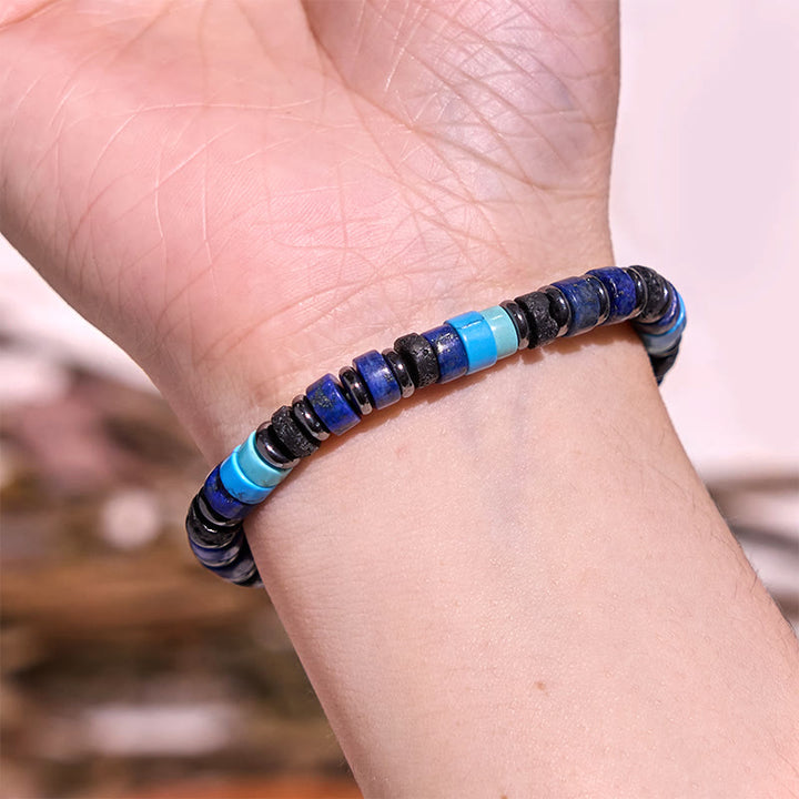 Buddha Stonesヘマタイト ターコイズ ラズライト 溶岩石 ブラックグリッターストーン サポートブレスレット