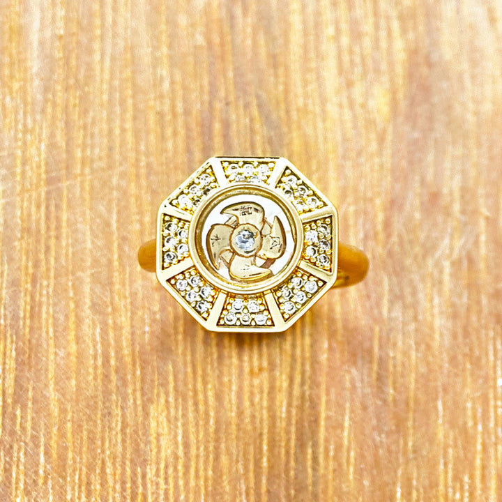 Buddha Stones金メッキ 銅製 風車 風水 気 幸運 富 調節可能 リング