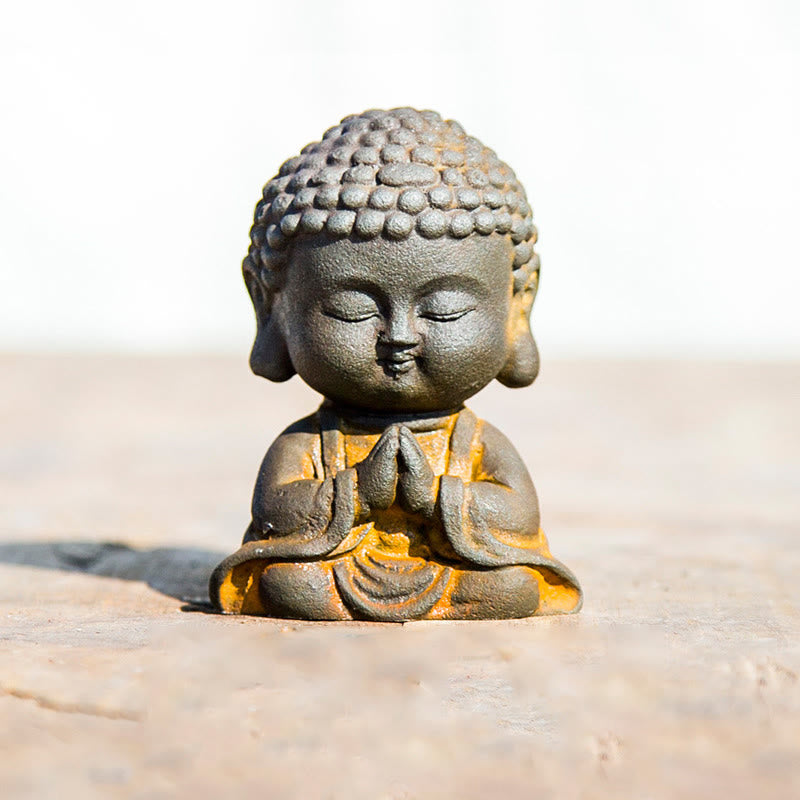 Buddha Stones小さな瞑想仏 鉄粉錆鋳造樹脂像 家の装飾