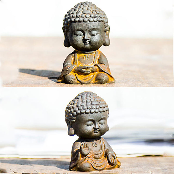 Buddha Stones小さな瞑想仏 鉄粉錆鋳造樹脂像 家の装飾
