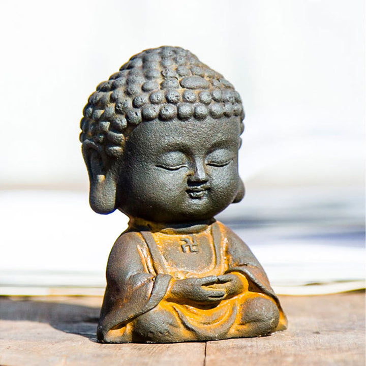 Buddha Stones小さな瞑想仏 鉄粉錆鋳造樹脂像 家の装飾