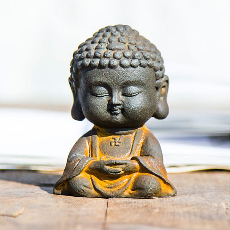 Buddha Stones小さな瞑想仏 鉄粉錆鋳造樹脂像 家の装飾