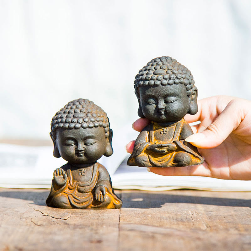 Buddha Stones小さな瞑想仏 鉄粉錆鋳造樹脂像 家の装飾