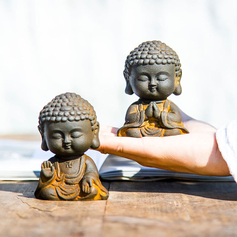 Buddha Stones小さな瞑想仏 鉄粉錆鋳造樹脂像 家の装飾