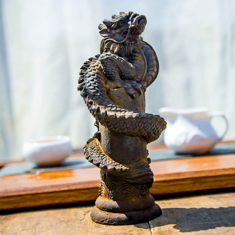 Buddha Stones手作り 飛龍 柱周り 鉄粉 錆 鋳造 樹脂 像 家の装飾 - 錆バージョン 20*10*8cm - image 0