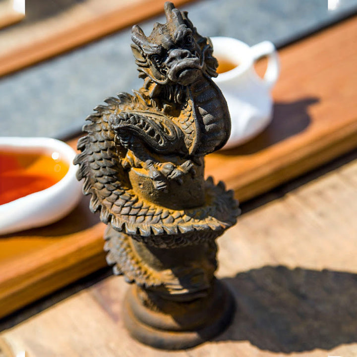 Buddha Stones手作り 飛龍 柱周り 鉄粉 錆 鋳造 樹脂 像 家の装飾 - image 6