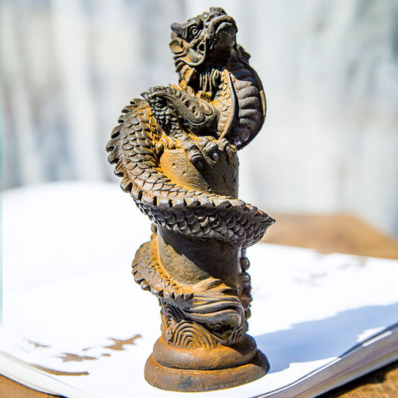 Buddha Stones手作り 飛龍 柱周り 鉄粉 錆 鋳造 樹脂 像 家の装飾 - image 8