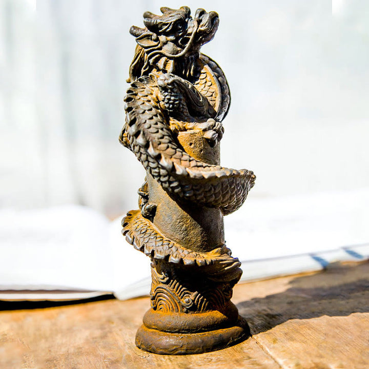 Buddha Stones手作り 飛龍 柱周り 鉄粉 錆 鋳造 樹脂 像 家の装飾 - image 2