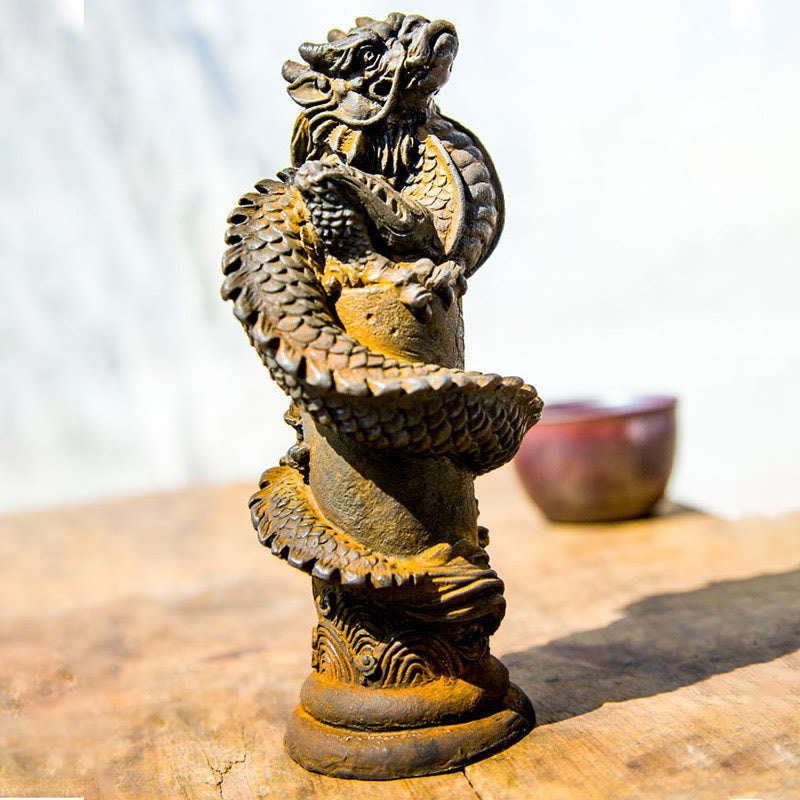 Buddha Stones手作り 飛龍 柱周り 鉄粉 錆 鋳造 樹脂 像 家の装飾 - image 1