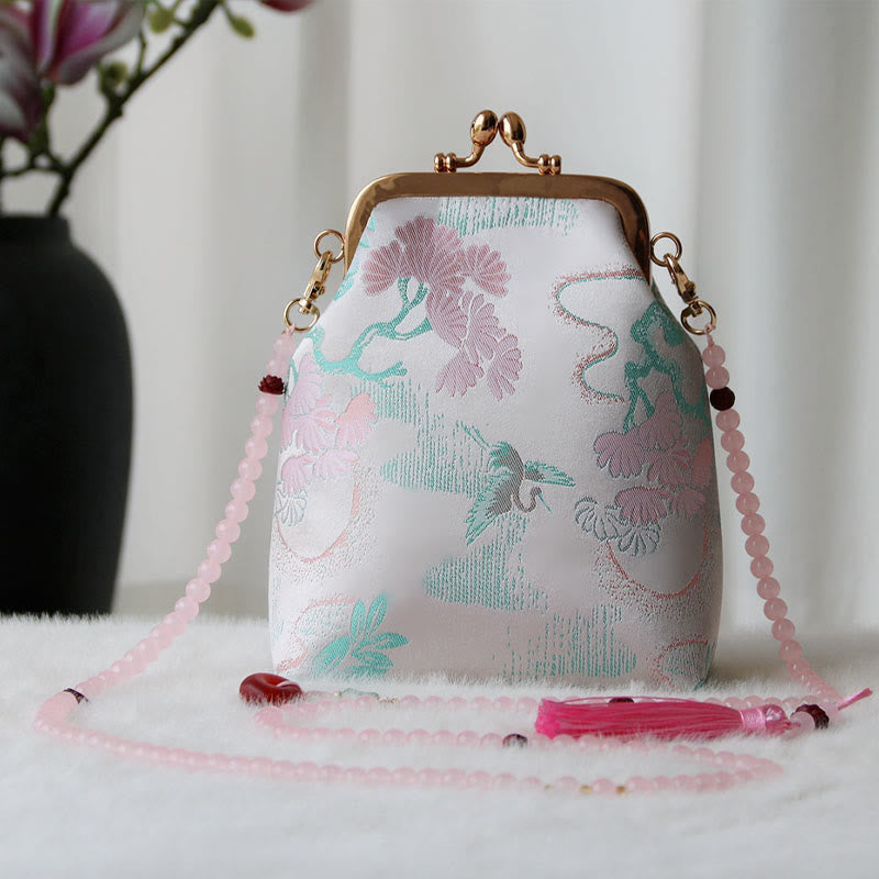 Buddha Stonesのレトロな中国刺繍パールチェーンクロスボディバッグショルダーバッグ - ラベンダーブラッシュツリー 14×6×18cm - image 19